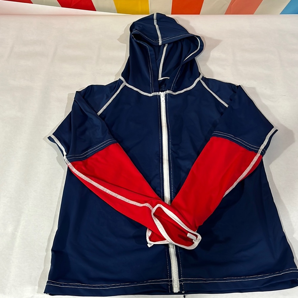 Kids long sleeve hooded swim shirt zip up – size 12